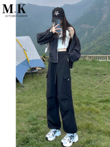 American Style Loose Straight Leg Work Pants Womens Cool Casual Trousers Spring Autumn Small Size Loose Fit Two-Way Wear