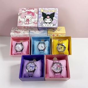 Sanrio Anime Cartoon Kid Watch Hello Kitty Cinnamoroll Kawaii Girl Quartz Pointer Watch Gift Box Set
