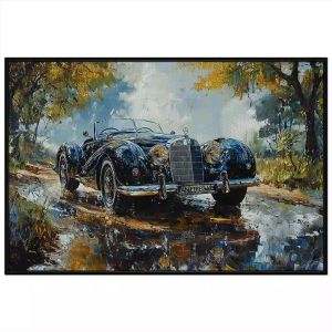 Tranh phong cảnh xe ôtô siêu xe ngày mưa. Tranh treo tường dán tường sơn dầu canvas. CGI-1959