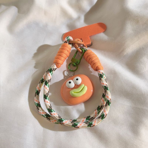 Dopamine Orange Geometric Large Mouth Woven Bracelet Short Phone Case Lanyard Earphone Pendant Clip Universal High End Portable Wristband Keychain