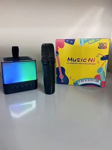 【Available within 15 meters】Portable bluetooth speaker with mic 3D Stereo Amplifier Speaker Wireless Bluetooth Dual Microphone Karaoke Speaker with 2PCS Wireless Mini Microphone with 3D stereo and 5 types of LED lights Four-unit sound