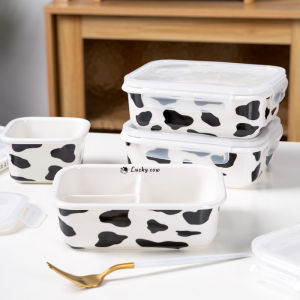 Microwave Safe Three Compartment Ceramic Lunch Box Adult Sized Bento Box with Lid for Students And Office Workers