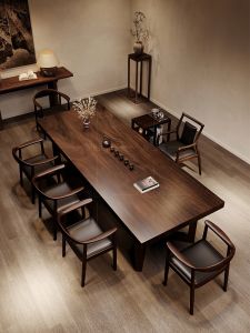 Modern Minimalist South American Black Walnut Wooden Tea Table And Chair Set High End Office Large Modern Tea Desk Home Use