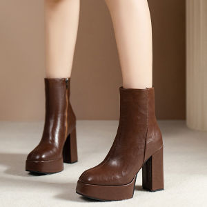 Chunky Sole Thick Bottom Waterproof High Heel Ankle Boots