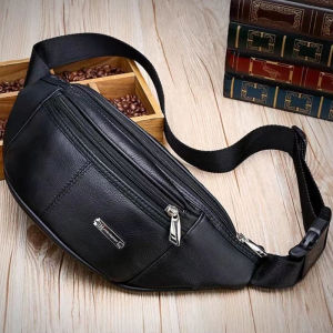 Genuine leather mens waist bag multifunctional large capacity waterproof wear-resistant cowhide chest bag outdoor fitness cross-body bag