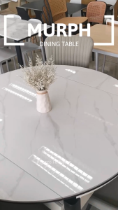 KENZZO Modern Marble Top Expandable Dining Table Set with Rubber Wood Legs