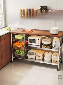 LOADNIX Kitchen Island Storage Rack Stainless Steel Utility Cart Microwave Shelf Fruit Vegetable Organizer Large Capacity with Wheels