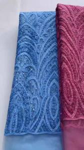 Sky Blue African Mesh Lace Fabric with Sequins 2026 New Luxury Embroidered French Tulle Lace For Wedding Party Dress Sewing