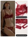 Sexy Ultra-Thin Lace Bra Set Breathable Underwear Pure Color No Pad Soft Steel Ring Support Fixed Strap 3/4 Cup V-Neck Bra. 