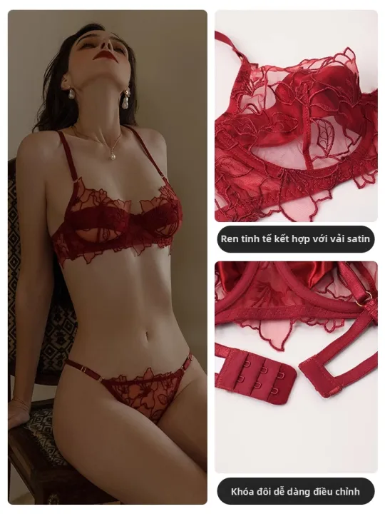 Sexy%20Ultra-Thin%20Lace%20Bra%20Set%20Breathable%20Underwear%20Pure%20Color%20No%20Pad%20Soft%20Steel%20Ring%20Support%20Fixed%20Strap%203/4%20Cup%20V-Neck%20Bra%20-%20Image%203