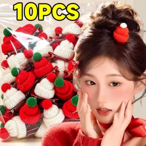 10Pcs Mini Knit Christmas Hat Hair Clips Cute Santa Cap Duckbill Barrettes Xmas Party Costume Hair Accessory Girls Gift