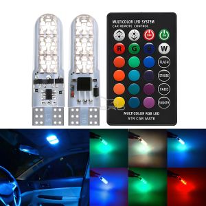 Đèn LED Ô Tô RGB Chống Nước Tạo Hiệu Ứng Khí Quyển Loại T10 5050 6SMD 12V DC Điều Khiển Từ Xa W5W 2/4X Kiểu Dáng Hình Nêm Silicon Dành Cho Xe Cộ