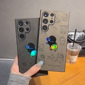 CrashStar Laser Funny Crayon Shin Chan Leather Shockproof Phone Case For Samsung Galaxy S25 Ultra S25+ S24 S23 S22 Ultra A55 A54 A16 A15 5G Fashion Embossing Phone Cover Cute Cartoon Phone Casing