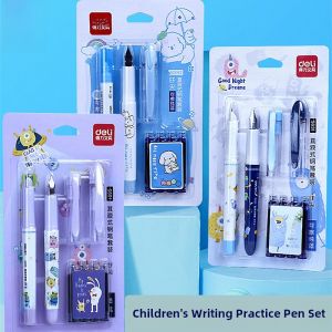 Deli Pen Set for Primary School Students Grade Three Practice Writing Pen Inkjet Erasable Replaceable Ink Cartridge Blue Black