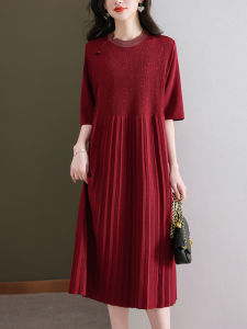 plus Size Summer Ice Silk Dress Thin Loose Belly Covering Mid-Length Short-Sleeve Womens Clothing Comfortable A-Line Gown