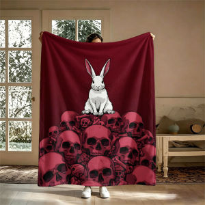 BILIBILI | Skull Pile White Rabbit Flannel Blanket Perfect for Sofa Office Bed Travel Sleep Read Relax Camping Four Season Use