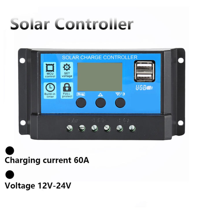 Solar Charge Controller 60A 12V/24V Voltage Regulator Solar Panel