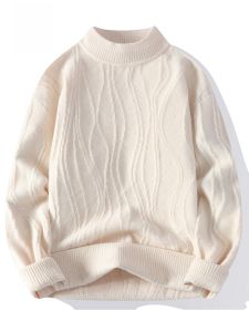 ROMON | Loose Fit Thickened Half High Collar Pure Color Knitted Sweater For Men Casual Style Winter Fashionable Warm Woolen Knitwear