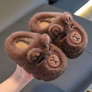 Autumn Winter Warm Cotton Slippers Cute Capybara Kids Slip-On Shoes Boys & Girls Soft Non-Slip Lightweight Youngsters Footwear