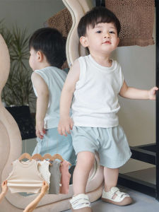 Childrens Summer Ice Silk Solid Color Sleeveless Vest Basic Layering Shirt Boys Girls Kids Casual Cotton Modal Spandex Blend