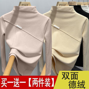Women's Long Sleeve Thermal Shirt & Half-High Collar Velvet Inner Wear: A Fashionable Versatile Autumn Winter Season Commute Style