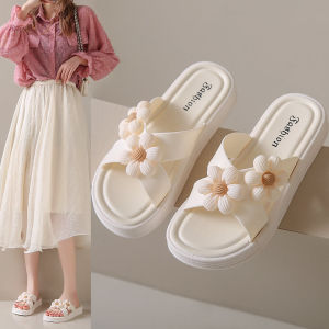 Womens Summer Outdoor Thick Bottom Slip-On Sandals Anti-Slip Home Outdoor Fashionable Beach Flat Slippers Princess Style PVC