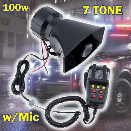 7 SOUND STYLE TONE CAR SIREN VEHICLE HORN WITH MIC PA SPEAKER SYSTEM ...