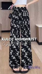MIUWU Celana Kulot Wanita H1405 Motif Kupu Korean Long Pants Wide Leg Farasya
