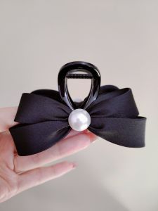 Korean Style Medium Size Pearl Black Double Sided Butterfly Knot Hair Clip Fresh out Shark Fin Clip Fashionable Hair Accessories