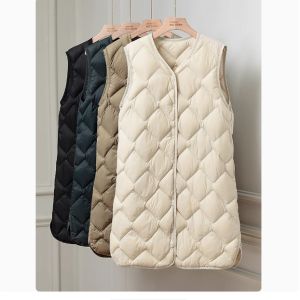 Autumn Winter Lightweight down Vest Womens Mid-Length V-Neck Sport Vest Warm Inner Wear Shoulder Pad Polyester Nylon Filling