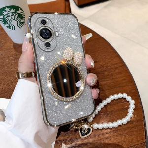 Luxurious Fashionable Pearl Shiny Powder Mirror Phone Case for Huawei Nova11 Nova12 pro Womens Style Full Cover Lens Protection