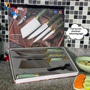 ✨Barang Ready✨ Toko Halo Pisau Dapur Black diamond Knives Set 6 in 1 Model Bambu / Knife Set Stainless Model Bambu Anti Karat / Pisau Dapur Multifungsi Anti Lengket Stainless Steel