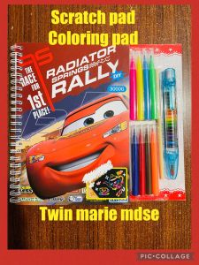 CARS scratch pad / coloring pad with colored pen and crayons
