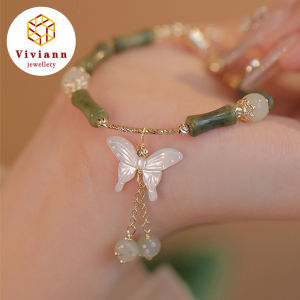 Viviann Original Butterfly New Chinese Bamboo Hotan Jade Butterfly Jade Bracelet Womens Gift Agate Butterfly Women Bracelets National Tide Bamboo Shaped Olive Jade Fine Besties Jewelry