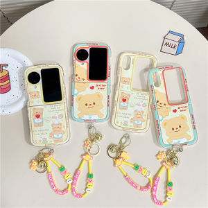 Kawaii Bear Heart OPPO Find N3 Flip Phone Case Foldable Screen New Model Protective Cover Anti-fall Full Wrap Soft Silicone Cute Korean Style Female