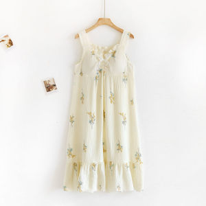 Padded Strap Nightdress for Women Summer Cotton Gauze Thin Sweet Princess Style Pajamas Mid Length Long Length Dress
