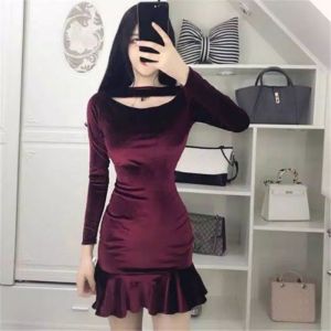 Delisya.id-Zelle Dress Bludru Mini/ Dress Velvet / Dress Party Bodycon