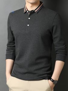 Lormen Mens Long Sleeve Polo Shirt Casual Loose Cotton Business Style Fashion Urban Design Dad Pure Cotton Top Spring Summer New Arrival