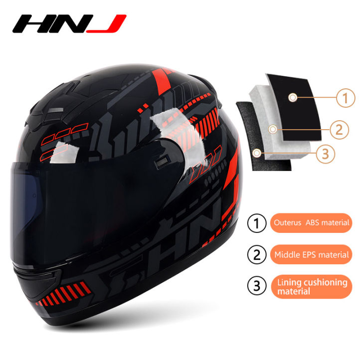 HNJ Helmet Full Face Motorcycle Helmet Safety Motor Black&Red Pulse