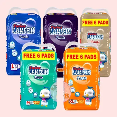 TWINS LAMPEIN Pants Baby Diaper Jumbo Pack Leak-Proof Soft Mega Dry Medium to XXXL with Free 6 Pads
