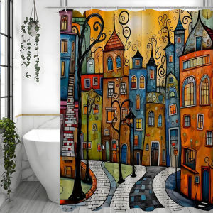 Painted Street Shower Curtain Home Shower Curtain Waterproof with 12 Hooks