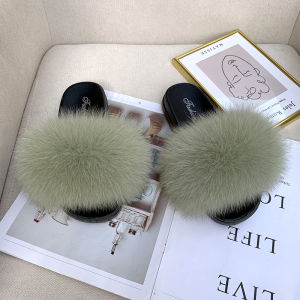 Comfortable Soft-Soled Non-Slip Foxtail Fur Slippers for Home Use Spring Summer Flat Heel Flat Pattern Pure Color Womens Slippers