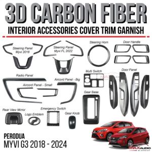Carbon Fiber Accessories MYVI G3 2018 - 2024 Interior Steering Aircond Radio handle Emblem Gear CF Trim Cover Garnish