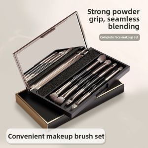 Travel-friendly Mirror-attached Makeup Brush Set