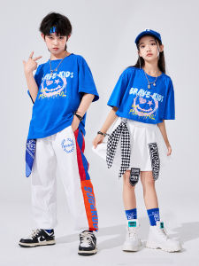 ชุดฮิปฮอปวันเด็ก ชุดการแสดงทีมกีฬาฤดูร้อน ชุดคลุมไหล่ผ้าฝ้าย ชุดฮิปฮอปหลวมๆ สำหรับนักเรียนประถมศึกษา