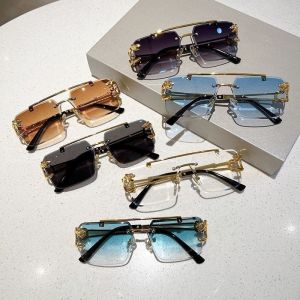 6pcs Frameless square double bridge sunglasses fashionable retro trend mens and womens sunglasses