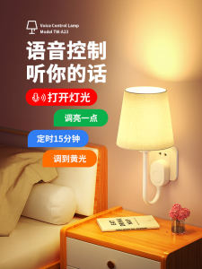 Smart Voice Control Bedside Table Lamp Plug-In Night Light Bedroom Sleep Atmosphere Socket Light LED Lampshade Three-Color Change