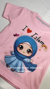 Baju Kaos Islami Anak Perempuan - Atasan Anak Soleh Karakter Hijab Cewek Muslim Usia 1 - 10 Tahun