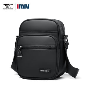 SEPTWOLVES Small MenS Leather Crossbody Bag Business Waterproof Black Compact Male Slim Cross Body Shoulder Bag Side Bags For Men Working Office Commuter
