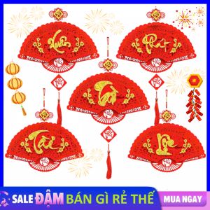 Khánh Quạt  Khánh Nhung Đỏ Khắc Chữ TẾT PHÚC LỘC THỌ Trang Trí Tết Decor Nhà Cửa Đẹp Mắt - Liễng Treo Tường Năm Mới - Quạt Xòe Đỏ Mừng Xuân Tài Lộc May Mắn